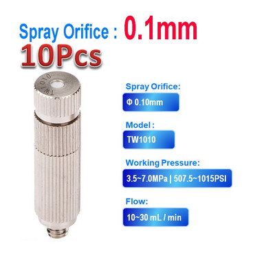 10 buc. duză de pulverizare de înaltă presiune, ceață uscată, duză de pulverizare din ceramică pentru umidificare, răcire, alamă placată cu nichel, 0,1-0,8 mm