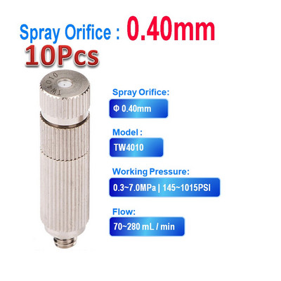 10 buc. duză de pulverizare de înaltă presiune, ceață uscată, duză de pulverizare din ceramică pentru umidificare, răcire, alamă placată cu nichel, 0,1-0,8 mm