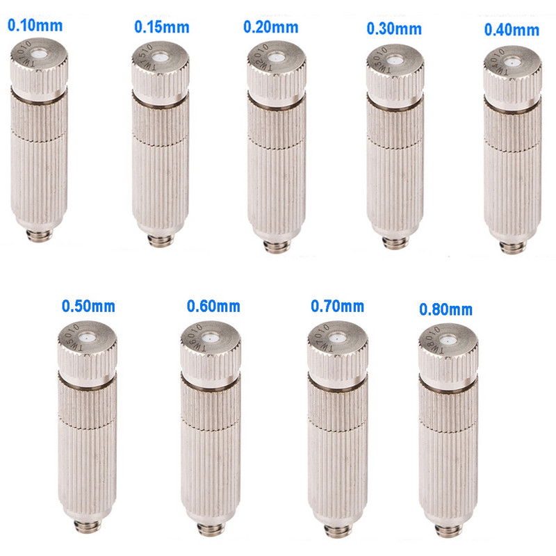 10 buc. duză de pulverizare de înaltă presiune, ceață uscată, duză de pulverizare din ceramică pentru umidificare, răcire, alamă placată cu nichel, 0,1-0,8 mm