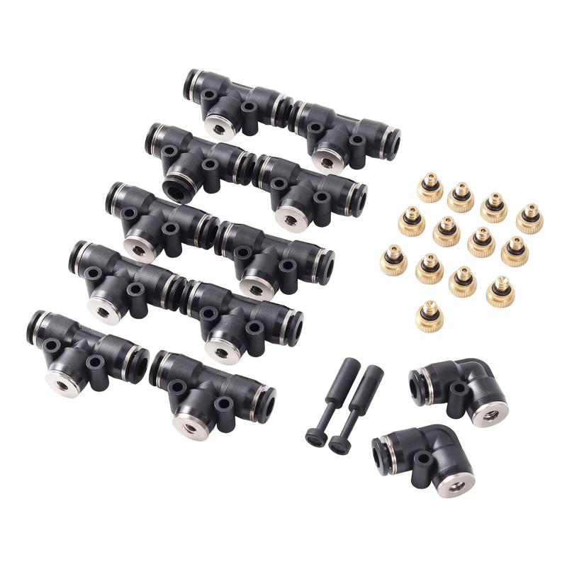 1Szett kerti öntözőködtető rendszer porlasztó fúvóka 4/6 PU csőcsatlakozó készlet kültéri terasz hűtő páratartalom porlasztó