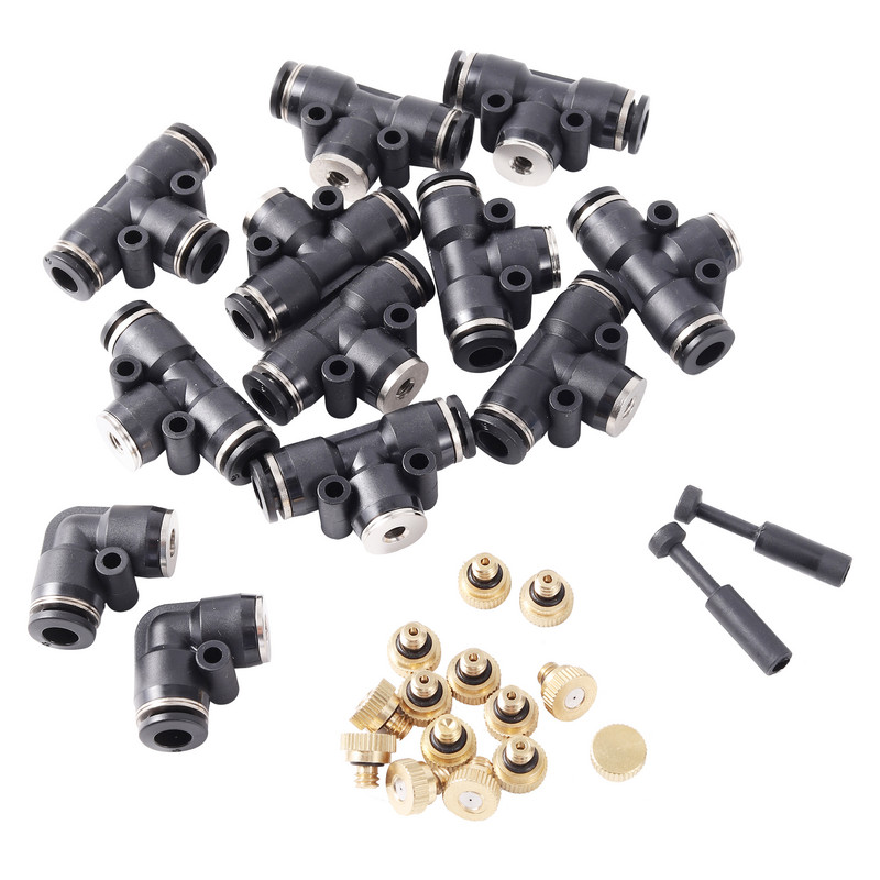 1Szett kerti öntözőködtető rendszer porlasztó fúvóka 4/6 PU csőcsatlakozó készlet kültéri terasz hűtő páratartalom porlasztó