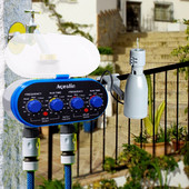 Rutulinio vožtuvo elektroninis dviejų išėjimų keturių ratukų vandens laikmatis su lietaus jutikliu sodo laistymo sistema sodui, kiemas #21032R