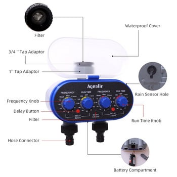 Сферичен кран Електронен таймер с два изхода и четири циферблата със сензор за дъжд Градинска напоителна система за градина, двор #21032R