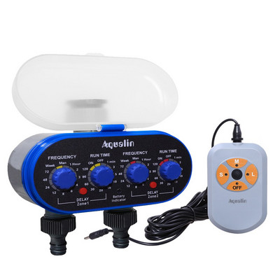 Rutulinio vožtuvo elektroninis dviejų išėjimų keturių ratukų vandens laikmatis su lietaus jutikliu sodo laistymo sistema sodui, kiemas #21032R