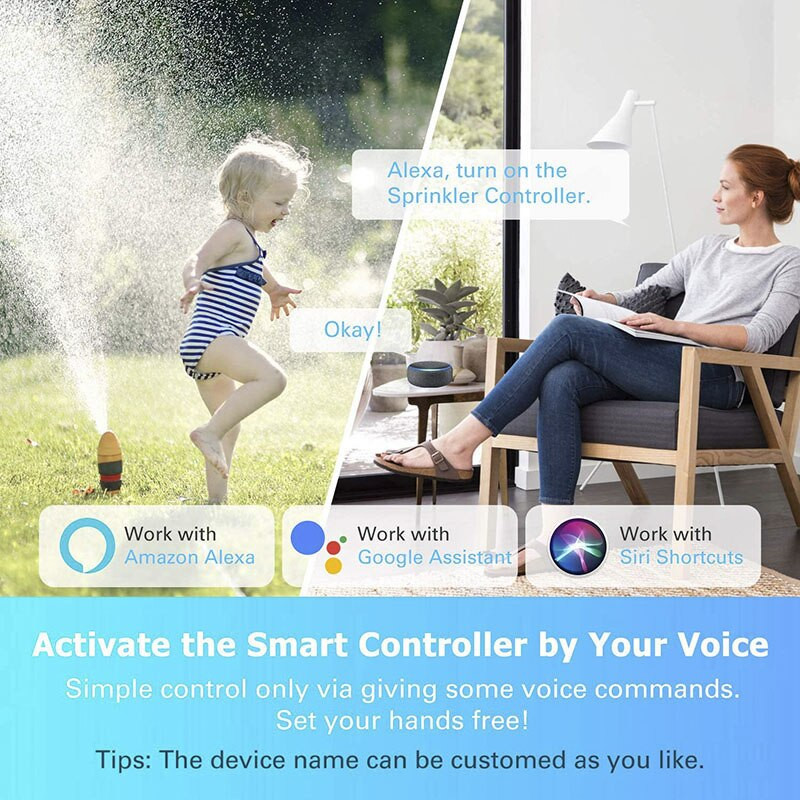 „WiFi Smart Sprinkler Controller 8 Zone“ su „Hyperlocal Weather Intelligence Plus“ lietaus ir užšalimo funkcija Praleisti „Alexa Google Home Tuya“