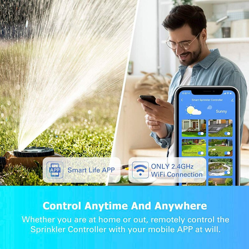 WiFi Smart Sprinkler Controller 8 Zone Kerti öntözési időzítő Intelligens öntözőrendszer Vízszelep Alexa Google Home Tuya Smart Life