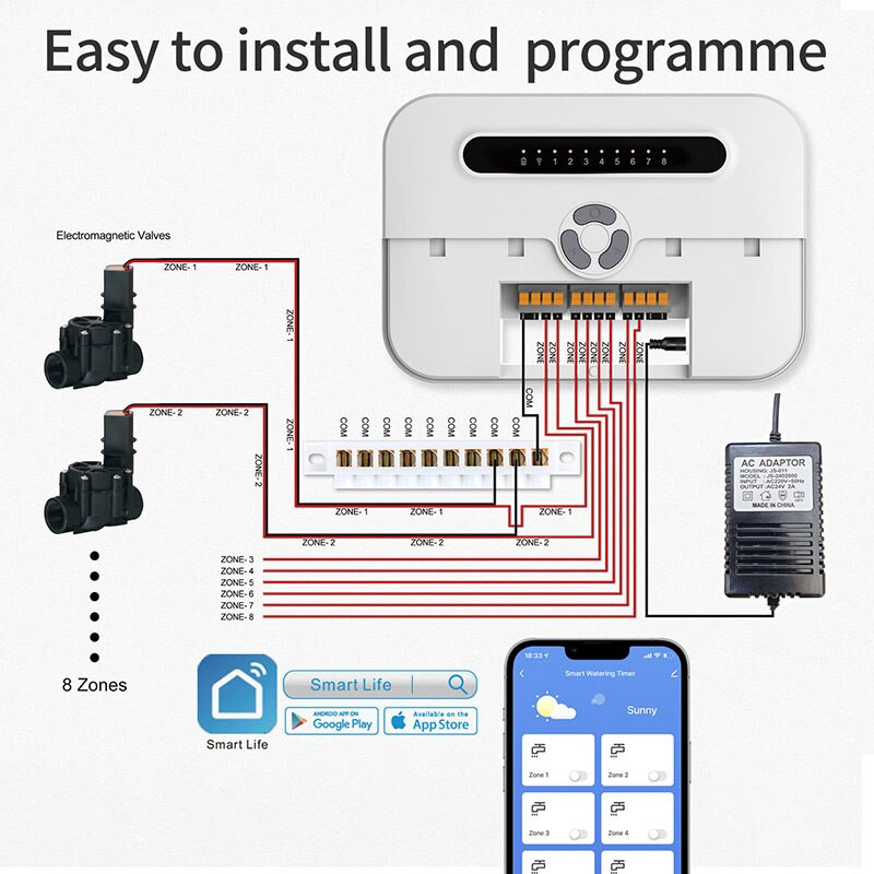 WiFi Smart Sprinkler Controller 8 Zone Kerti öntözési időzítő Intelligens öntözőrendszer Vízszelep Alexa Google Home Tuya Smart Life
