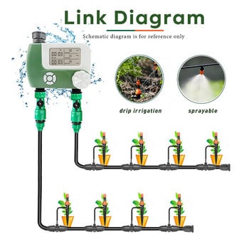 Χρονοδιακόπτης αυτόματου ποτίσματος Προγραμματιστής άρδευσης Σύστημα άρδευσης κήπου Ψεκαστήρας νερού Ψηφιακός χρονοδιακόπτης λάστιχου βρύσης με 2 εξόδους