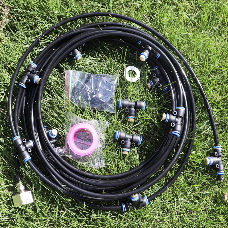 Sodo rūko vandens purkštuvo purkštukų purškimo sistema, skirta lauko aušinimui su 11 vnt žalvariniais purkštukais, 8 metrai juodi