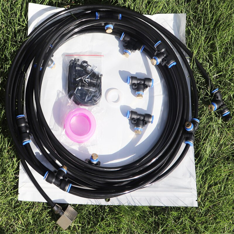 Sodo rūko vandens purkštuvo purkštukų purškimo sistema, skirta lauko aušinimui su 11 vnt žalvariniais purkštukais, 8 metrai juodi