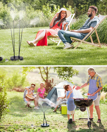 EU/US Stand-up Misting Cooling System 8MLline+4 Brass Nozzles Flexible Mister for Atio Pool BBQ Cooling Kids Water Playing