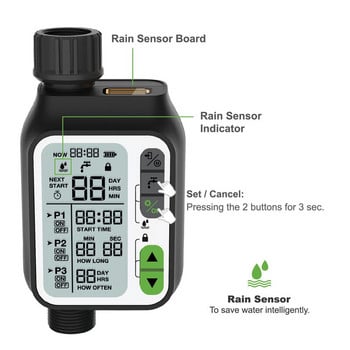 Smart Gardening Timer Waterer Ψηφιακός χρονοδιακόπτης άρδευσης Αισθητήρας βροχής Αυτόματο σύστημα ποτίσματος κήπου 3 ξεχωριστά προγράμματα νερού