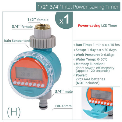 1 db vízidőzítő esőérzékelő napelemes LCD dupla tárcsás golyósszelep vezérlő kerti öntözés öntözés 1/2''3/4'' csapos csukló mágnesszelep