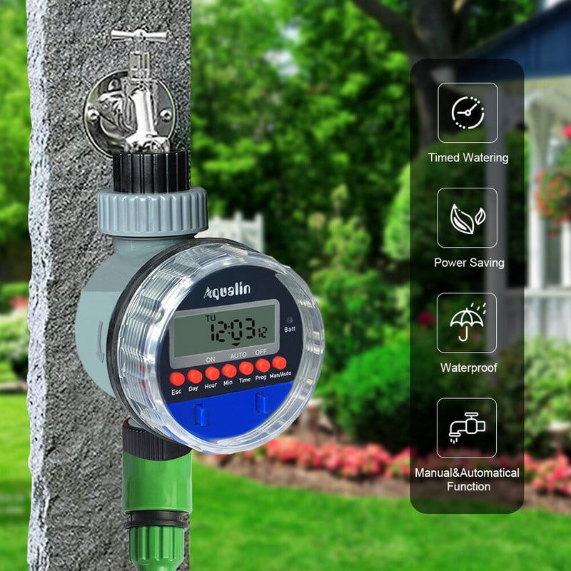 Automatikus LCD-kijelzős öntözési időzítő, elektronikus otthoni kerti golyóscsapos vízidőzítő kerti öntözésvezérlőhöz #21026