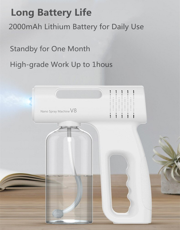 V8 USB vezeték nélküli szórópisztoly Nano Blue Light fertőtlenítő permetező gőzporlasztó Fogger kézi porlasztó fertőtlenítő gép
