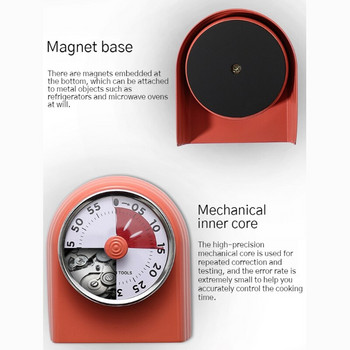 60-минутен кухненски визуален таймер без батерия Механичен часовник за обратно броене Силна аларма Магнитен инструмент за управление на времето за преподаване на игра