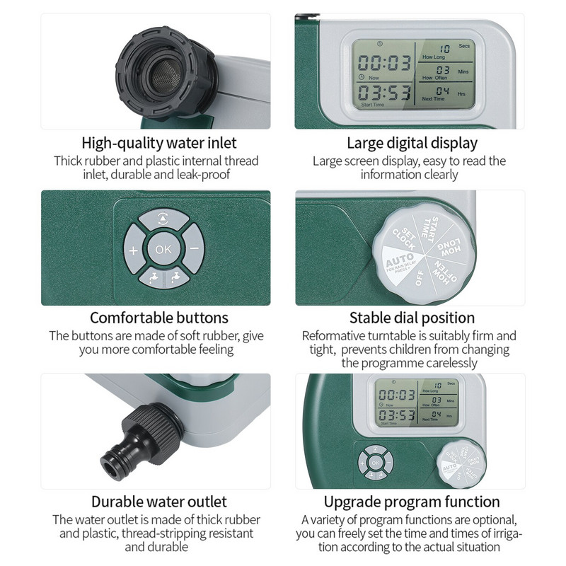 Programozható digitális tömlős csaptelep időzítővel működtetett automatikus öntözőrendszerű öntözésvezérlő 2 kimenettel