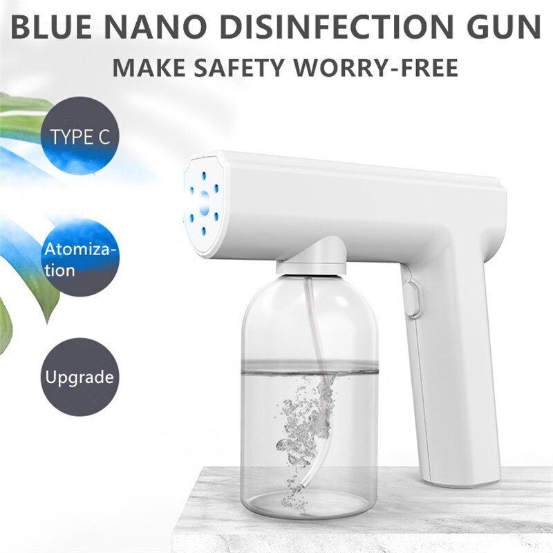 Sterilizator portabil nano electric de 300 ml, pulverizatoare, atomizare, dezinfecție, mașină de ceață, pistol de pulverizare cu lumină albastră reîncărcabilă prin USB