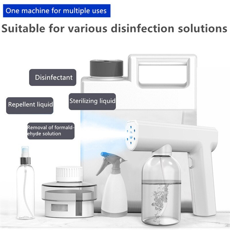 Sterilizator portabil nano electric de 300 ml, pulverizatoare, atomizare, dezinfecție, mașină de ceață, pistol de pulverizare cu lumină albastră reîncărcabilă prin USB