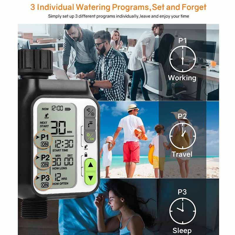 Temporizator de apă pentru irigare automată de grădină cu senzor de ploaie în aer liber 3 programe separate Controler de irigare Sistem de udare