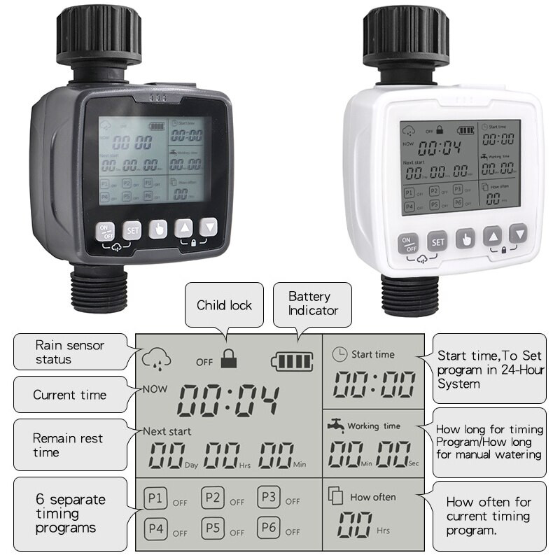 Temporizator de udare automat Controler inteligent de irigare cu senzor de ploaie Grădină în aer liber IPX5 Dispozitiv LCD rezistent la apă prin picurare