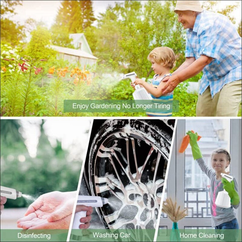 1,5 l elektrinis laistytuvas, įkraunamas alternatyvus siurblio purkštuvas su reguliuojamu vandens rūko antgaliu augalams, sodui