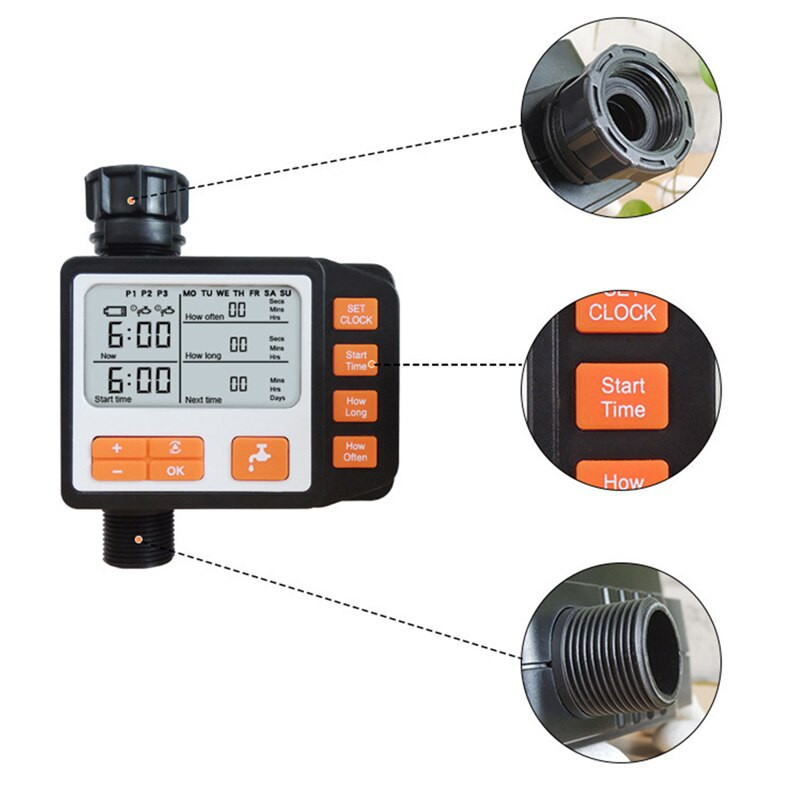 Temporizator de udare automat, cu ecran mare, instrument de sincronizare cu afișaj digital, temporizator pentru stropitori pentru gazon de grădină, pentru sistem de irigare automată