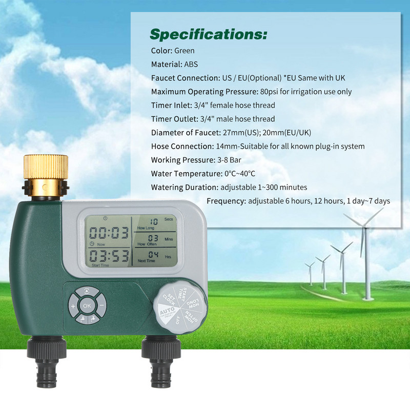 Cronometru digital pentru udare pentru acasă Cronometru pentru furtun pentru robinet Temporizator automat pentru apă de grădină Sistem de stropire Controler de irigare cu 2 ieșiri