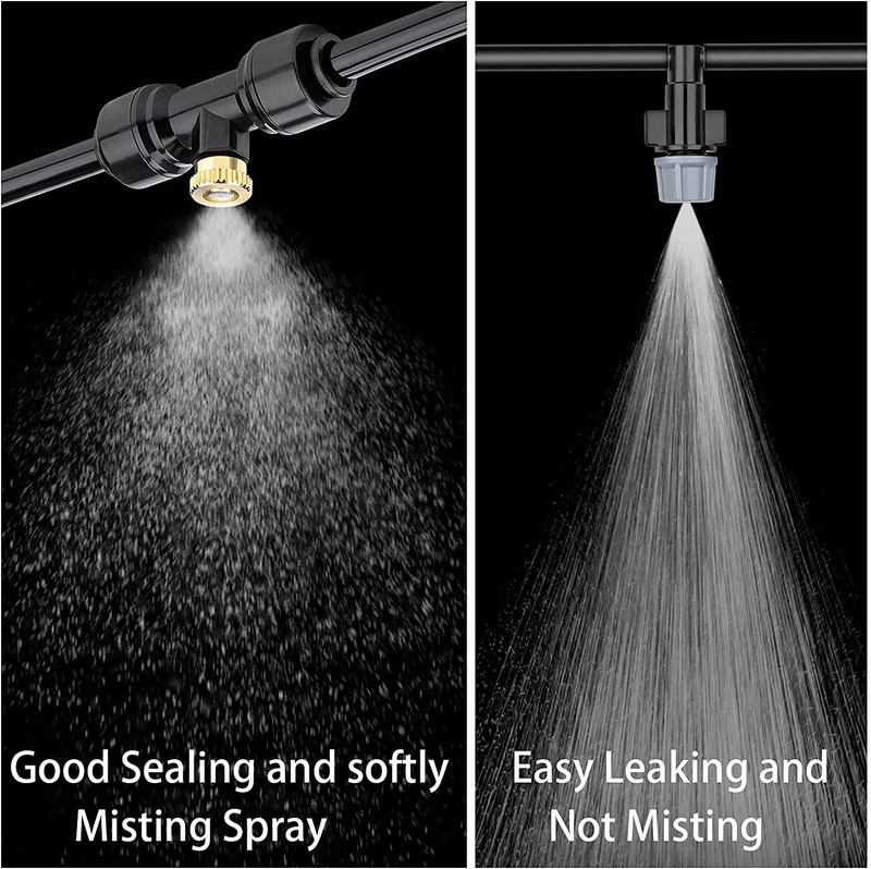 Sárgaréz párásító fúvókák, 1/4"-es csúszózáras fúvóka menetes párásító fúvóka dugókkal a kültéri hűtőrendszerhez, terasz ködképző rendszerhez