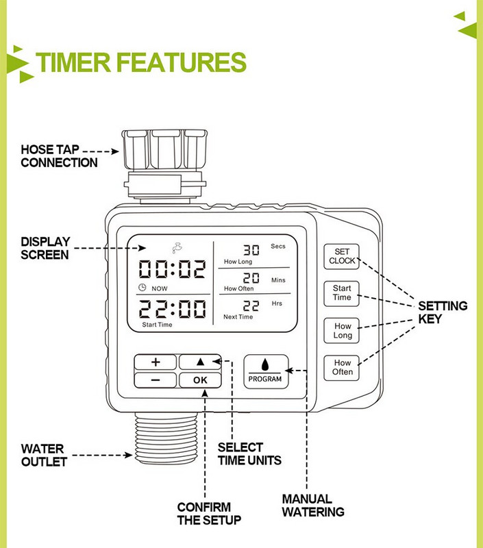 Kerti öntözési időzítő Automatikus elektronikus öntözési időzítő Digitális öntözésvezérlő rendszer Vízidőzítő öntözés a kertben