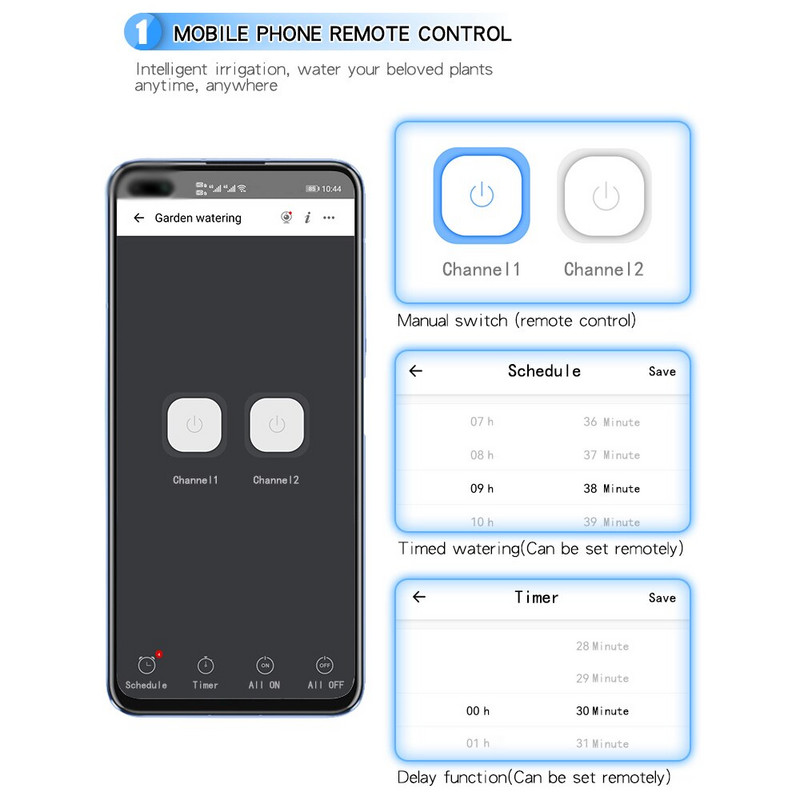 Dispozitiv de udare temporizator inteligent pentru irigare WIFI Pompă dublă temporizată Sistem automat de irigare prin picurare Controller APP pentru grădină