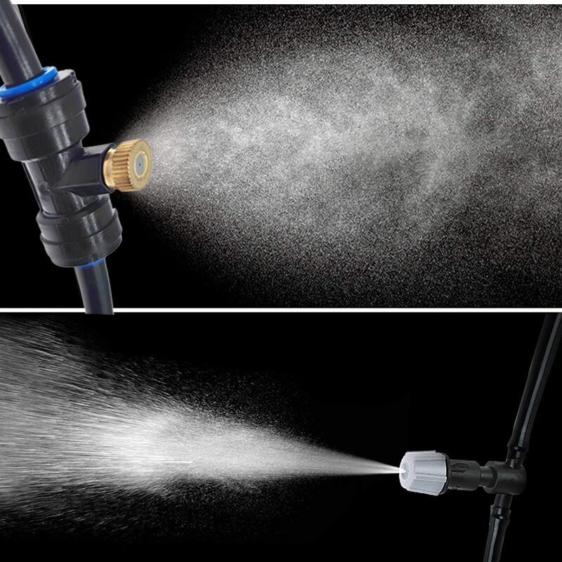 Auto Misting Fan Mist Line Kit nyári hűtési teraszhoz, sárgaréz fúvókával, műanyag adapterrel, ködpermetező rendszerrel