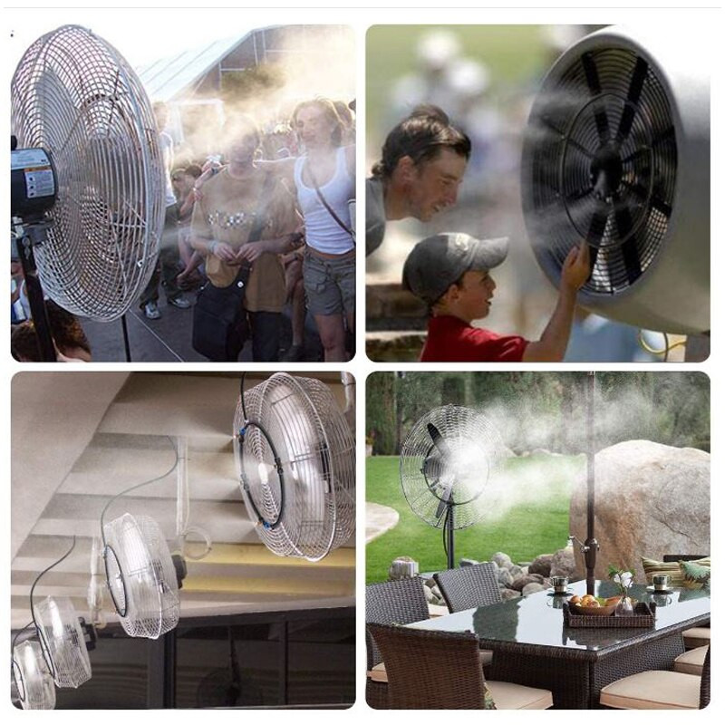 Auto Misting Fan Mist Line Kit nyári hűtési teraszhoz, sárgaréz fúvókával, műanyag adapterrel, ködpermetező rendszerrel
