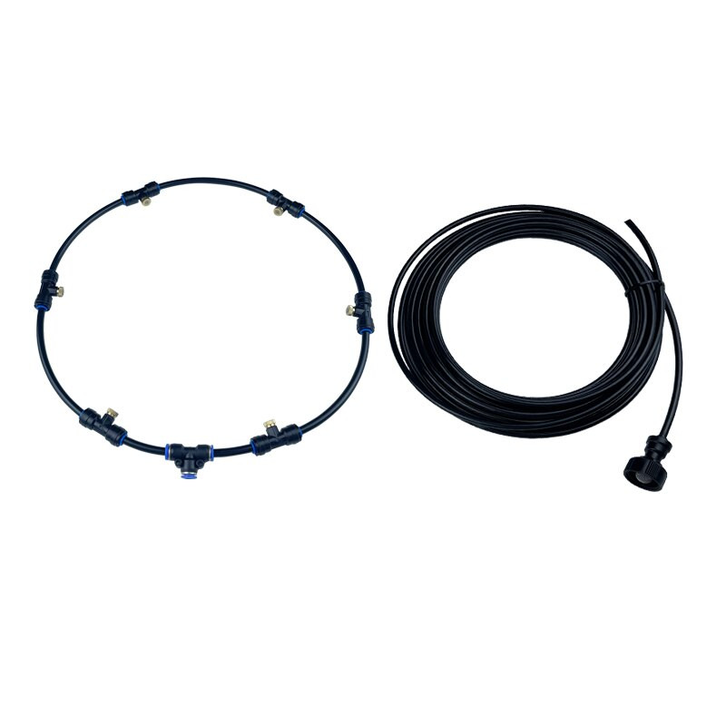 Auto Misting Fan Mist Line Kit nyári hűtési teraszhoz, sárgaréz fúvókával, műanyag adapterrel, ködpermetező rendszerrel