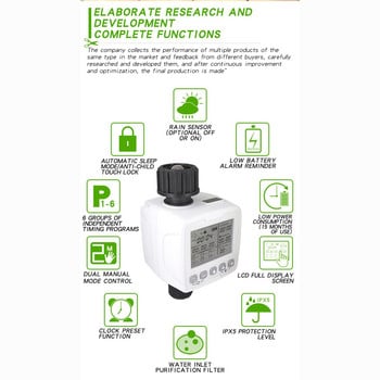 30-дневно автоматично поливане Таймер за напояване Интелигентна електронна система за градинско напояване Таймер Сензор за дъжд 6 отделни програми за време