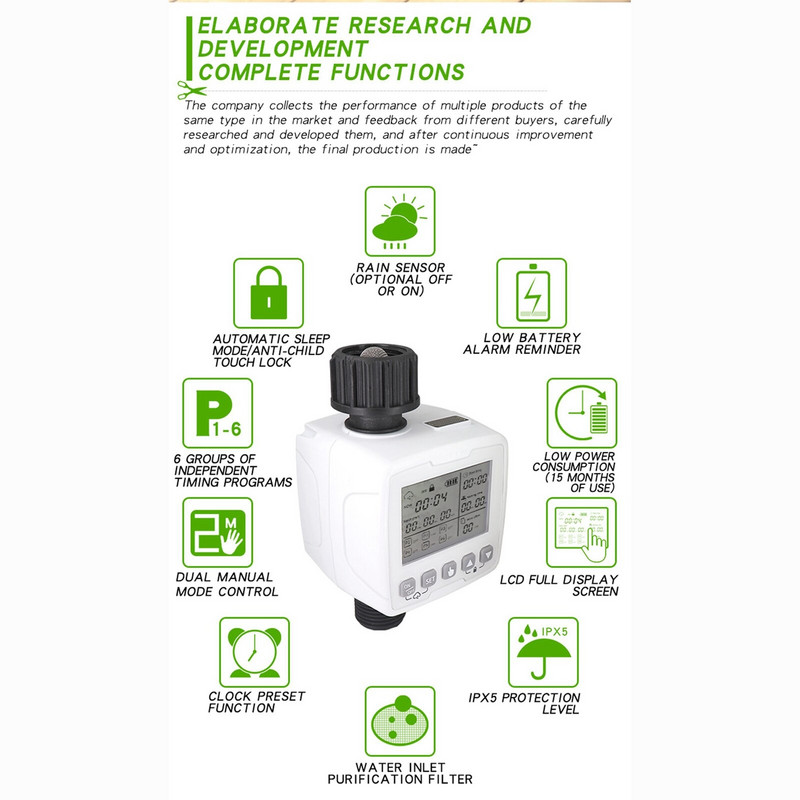 30 napos automatikus öntözési öntözés időzítő Intelligens elektronikus kerti öntözőrendszer időzítő esőérzékelő 6 külön időzítő program