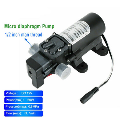 DC 12V 60W mikro elektromos membrános vízszivattyú automata kapcsoló 5L/perc nagynyomású autómosó permetező vízszivattyú párásodás