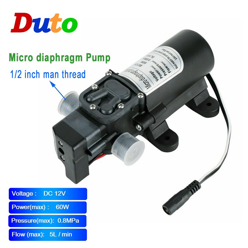 DC 12V 60W mikro elektromos membrános vízszivattyú automata kapcsoló 5L/perc nagynyomású autómosó permetező vízszivattyú párásodás