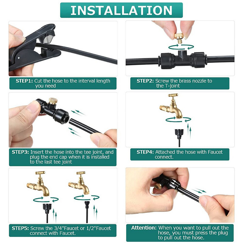15M/20M DIY Misters külső terasz párásító hűtőrendszerhez készlet 15/20db sárgaréz fúvókával ventilátoros üvegházhatású kerti esernyőkhöz
