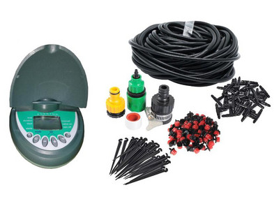 Kerti automata öntözési időzítő LCD kijelzővel, növényi öntöző öntözőkészlet csepegtető öntözés időzítővel - 15 m 15 csepegtető