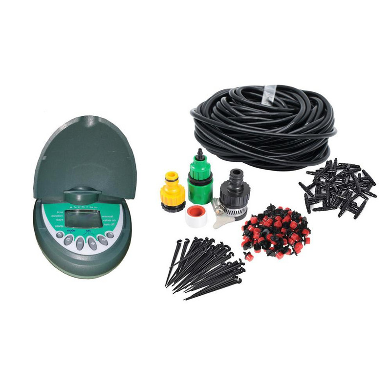 Kerti automata öntözési időzítő LCD kijelzővel, növényi öntöző öntözőkészlet csepegtető öntözés időzítővel - 15 m 15 csepegtető