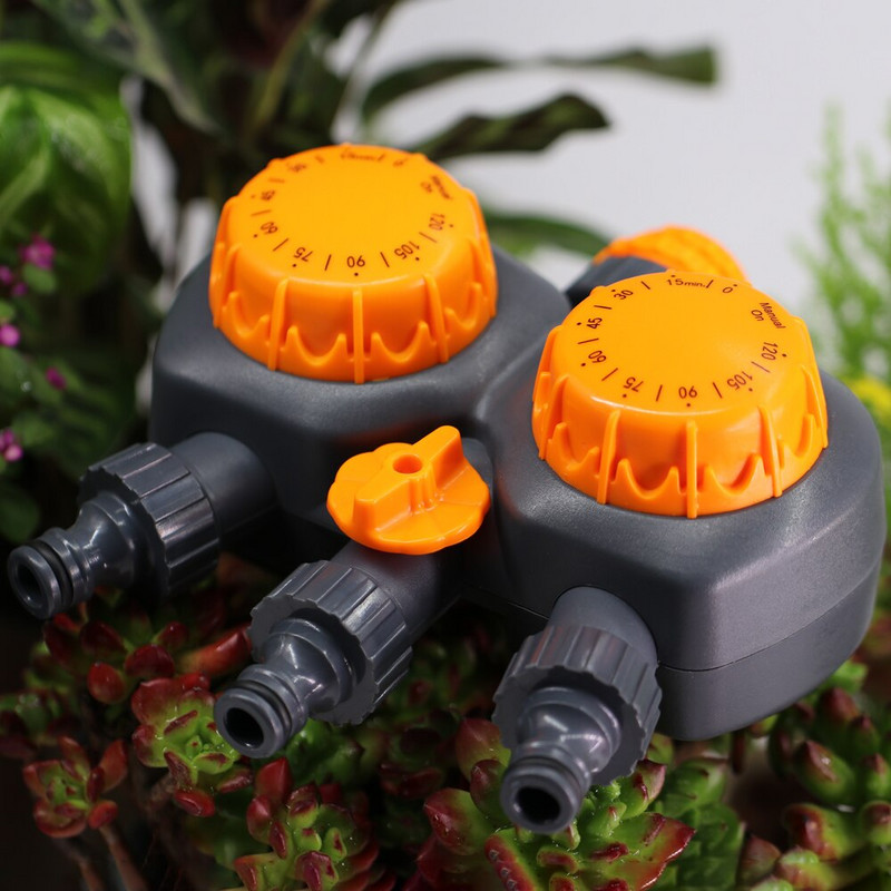 Temporizator de udare pentru grădină, control dublu cu 3 căi, 120 de minute, controler automat de irigare, sistem mecanic inteligent de stropire a plantelor