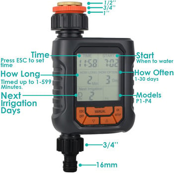 1 бр. Програмируем таймер за поливане Цифров електромагнитен клапан Маркуч Кран Спринклерна система Автоматичен контролер за напояване 1/2 изхода