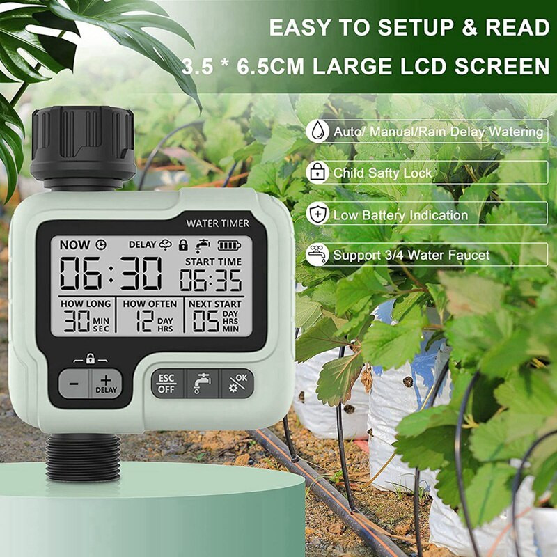 Tömlő időzítő, automatikus öntözési időzítő kertekhez, locsoló időzítő esőkésleltetéssel / gyerekzár / IP65 vízálló
