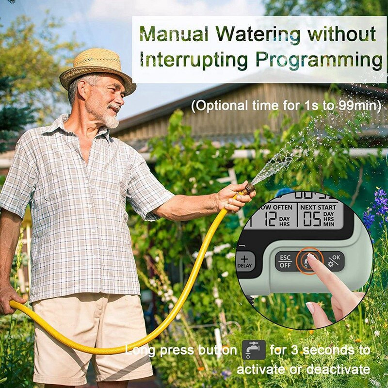 Temporizator pentru furtun, Temporizator automat de udare pentru gradini, Temporizator pentru stropire cu intarziere la ploaie / Blocare pentru copii / IP65 rezistent la apa