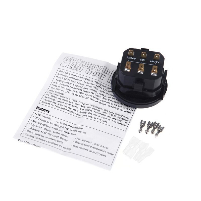 12V/24V/36V/48V/72V LED Digital Indicator de încărcare a stării bateriei cu indicator orar negru