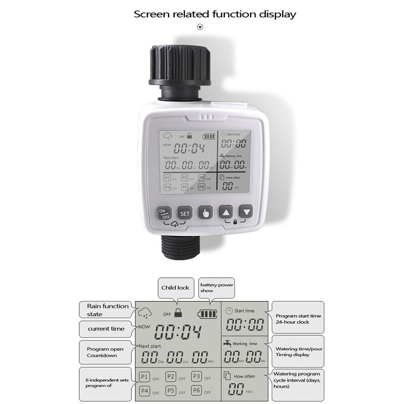 Öntöző időzítő, Vízidőzítő tömlőkhöz Programozható, Tömlő időzítő IPX5-tel vízálló kültéri pázsitokhoz és kertekhez