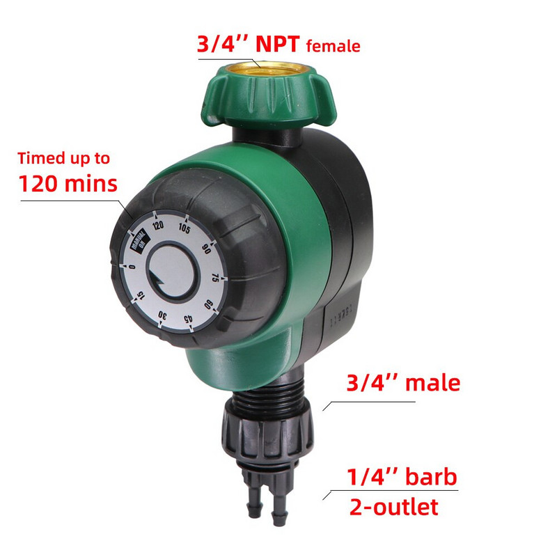 Grădină 3/4''NPT Temporizator de udare mecanic 4/7mm 16mm Port de conectare a furtunului 120 de minute Controler manual pentru irigare