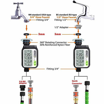 Градински автоматичен таймер за вода за напояване със сензор за дъжд На открито 3 отделни програми Контролер за напояване Система за поливане