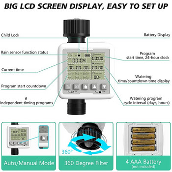 Сензор за дъжд Контролер за поливане Система за поливане Устройство за поливане 6 програми Цифров таймер за напояване за градина Автоматичен